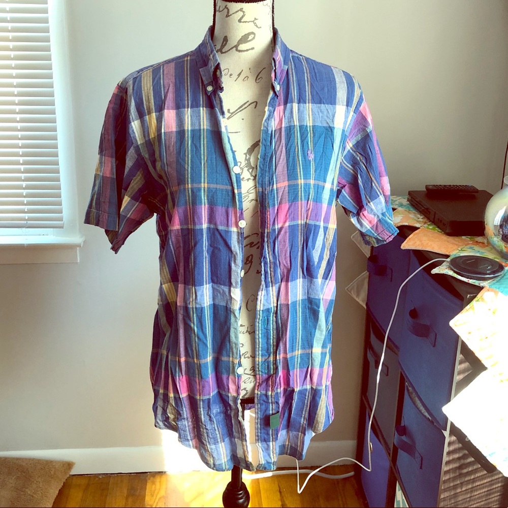 Hunt Club short sleeve button down plaid shirt